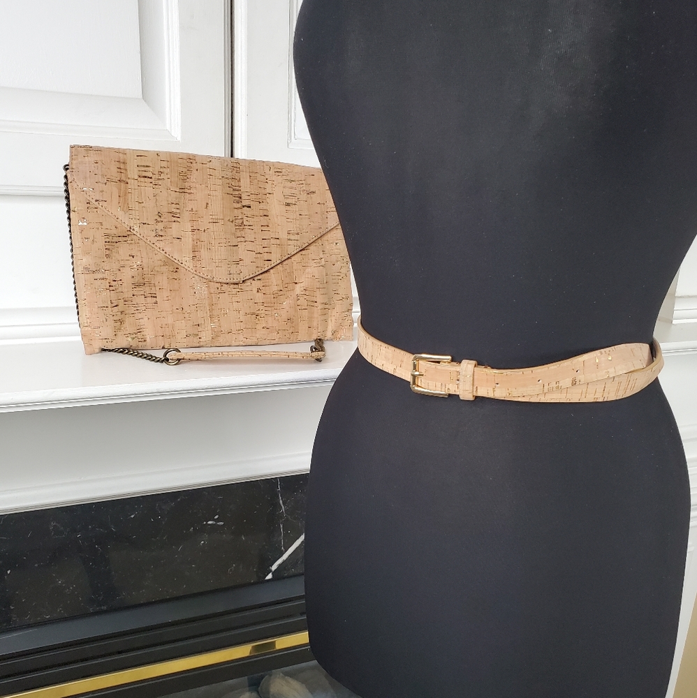 J CREW CORK CLUTCH AND MATCHING BELT SET